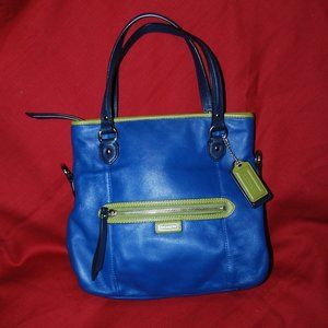 Beautiful Blue & Green Trim Coach Purse - EUC